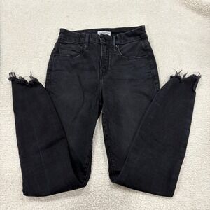 Good American Black Skinny Destroyed Distressed Hem Jean Size 2 / 26 Grunge Punk